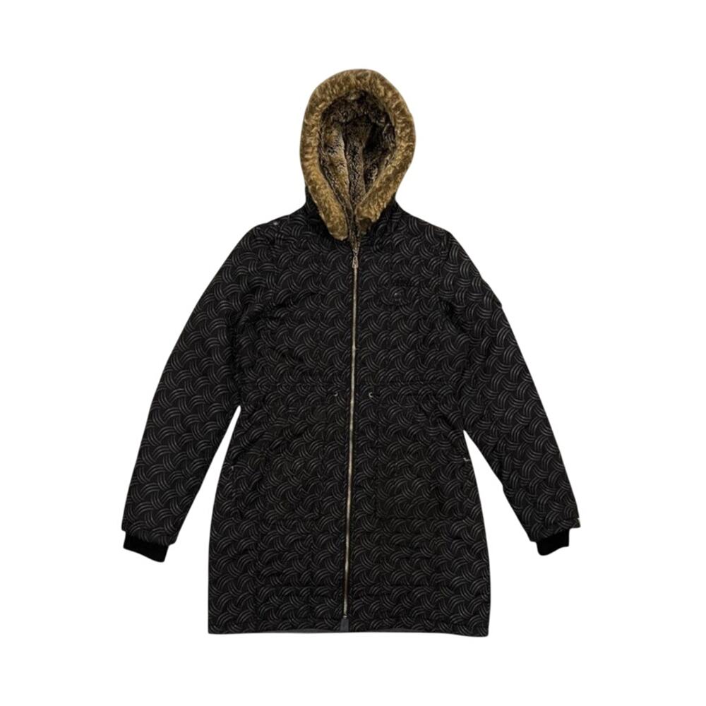 ★ Billabong Black Quilted Hooded Parka Jacket / Coat with Faux Fur Trim ★